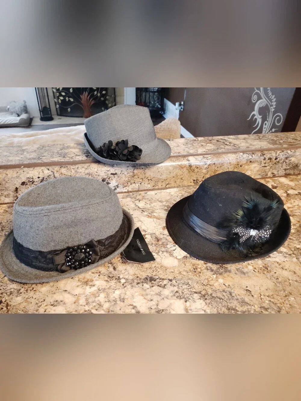 Men's Grey and Black Fedora Hat Set - Classic Wool Blend Styles
